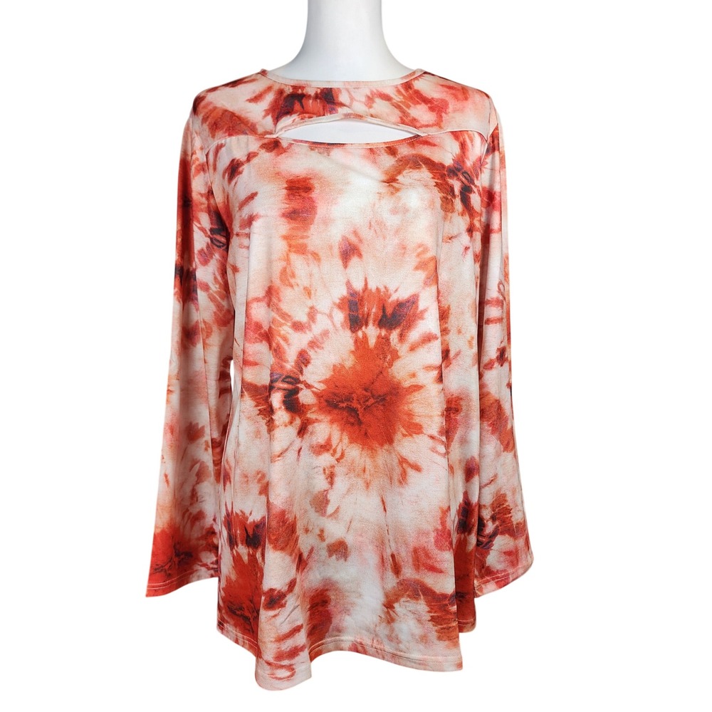 Southern Stitch Tie Dye Shirt Top Womens‎ Small Orange Cutout Boho Casual NEW
